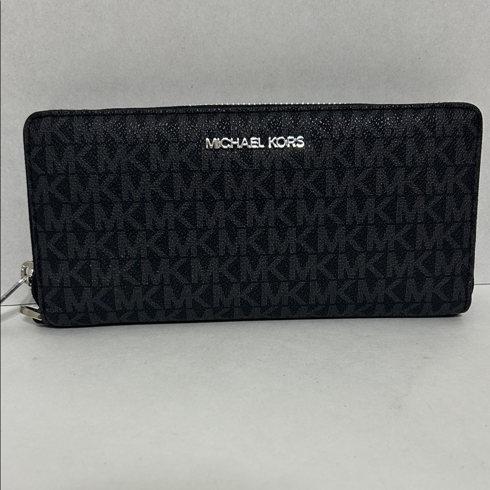 Michael Kors Black MK Logo Zip Wallet with Silver Hardware - Picture 2 of 9